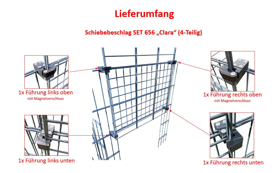 Universelles Schiebebeschlag-Set für Doppelstabmatten 656 – Typ „Clara-SET 656“