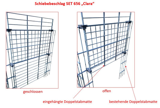 Universelles Schiebebeschlag-Set für Doppelstabmatten 656 – Typ „Clara-SET 656“