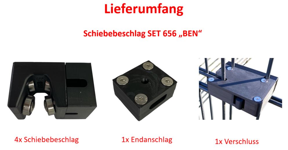 Universeller Schiebebeschlag-SET für Doppelstabmatten 656 – Typ „BEN-SET 656“